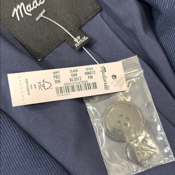 Madewell The Larsen Blazer in Drapeweave Navy Button Academia Jacket MP NWT - Picture 9 of 16